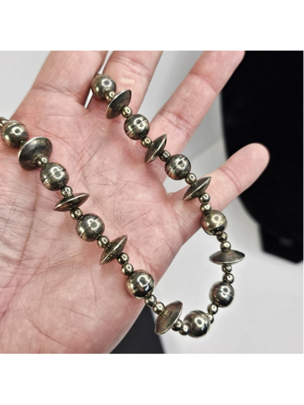 Sterling Silver Navajo Pearl Bench Bead Necklace ~37g Native American 21"